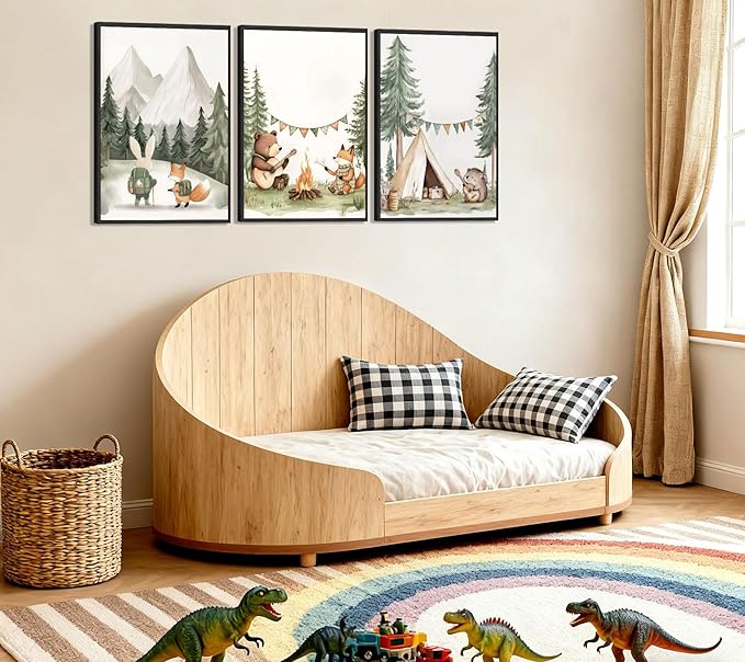 3Pcs Woodland Animal Nursery Wall Art Fox Bear Rabbit Hedgehog Paintings Pictures Safari Wall Decor Poster Prints Forest Animals Camping Campfire Artwork for Boys Kids Girl Room Decoration 16x24