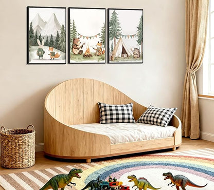 3Pcs Woodland Animal Nursery Wall Art Fox Bear Rabbit Hedgehog Paintings Pictures Safari Wall Decor Poster Prints Forest Animals Camping Campfire Artwork for Boys Kids Girl Room Decoration 12x16