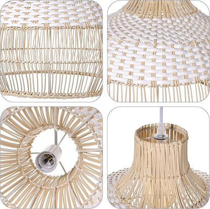 Arturesthome 1 Light White Rattan Pendant Light, Wicker Hanging Ceiling Light Chandelier, Handmade Woven Lampshade for Kitchen Island