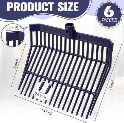 Lasnten 6 Pcs Manure Fork Replacement Head, 18 Tines Pitchfork Head with Screws and Nuts, Horse Manure Rake for Picking up Grass and Hay (Navy)