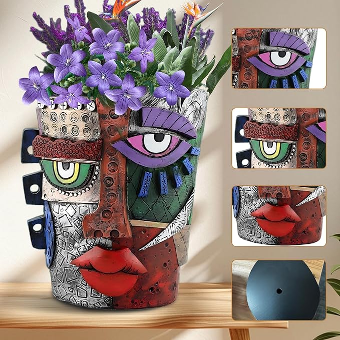 Brutalist Abstract Face Planters Pots, Unique Abstract Flower Pot Head Planter Pot Ornaments Resin Picasso Flowerpot with Drainage Hole for Indoor and Outdoor Plants Home Decor (Serious)
