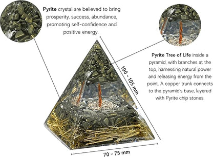 Amazing Gemstone Organite Orgone Pyramid Extra Large 105 MM - Orgone Energy Pyramid with Pyrite Crystals and Healing Stone - Orgonite Pyramids Crystals and Positive Energy