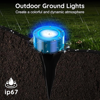 RGB Outdoor Ground Lights, 200Ft Color Changing Pathway Lights with Remote & App Control, Waterproof Walkway Lighting, Wired for Garden Yard Lawn Patio Best for Holiday Party