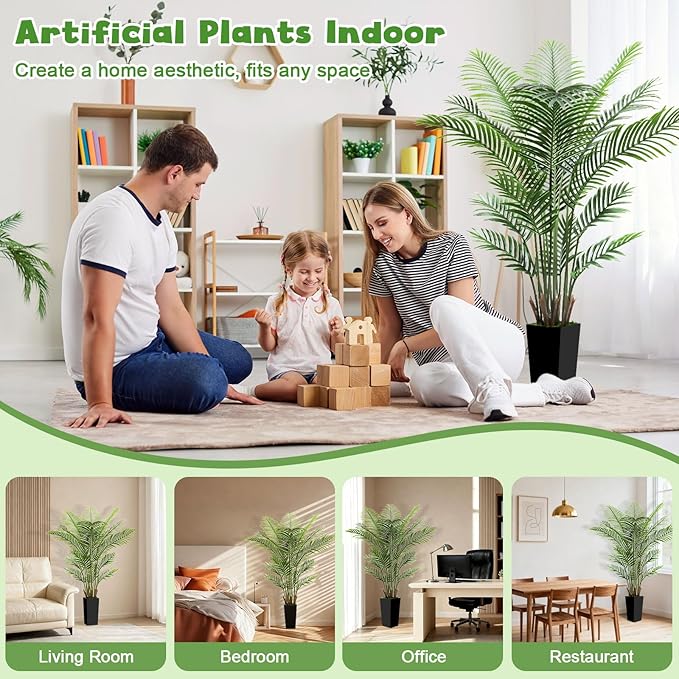 6FT Tall Fake Tree Artificial Palm Plant with Black Planter – Faux Indoor Plants Tree Decor for Home Office Living Room Corner