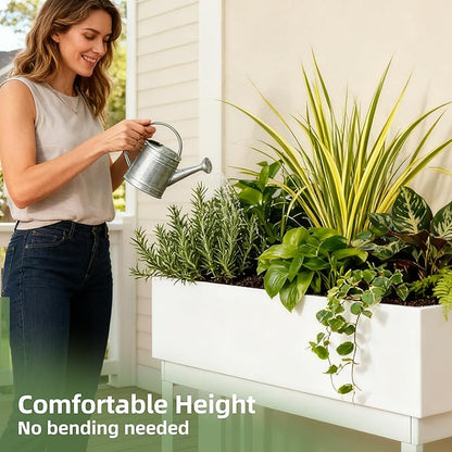 WORTH Raised Metal Planter Box with Legs, 28" Elevated Garden Bed for Indoor & Outdoor Use – Glossy White Galvanized Steel Planter with Inner Shelf, Drainage Holes, Plug for Vegetables, Flowers, Herbs