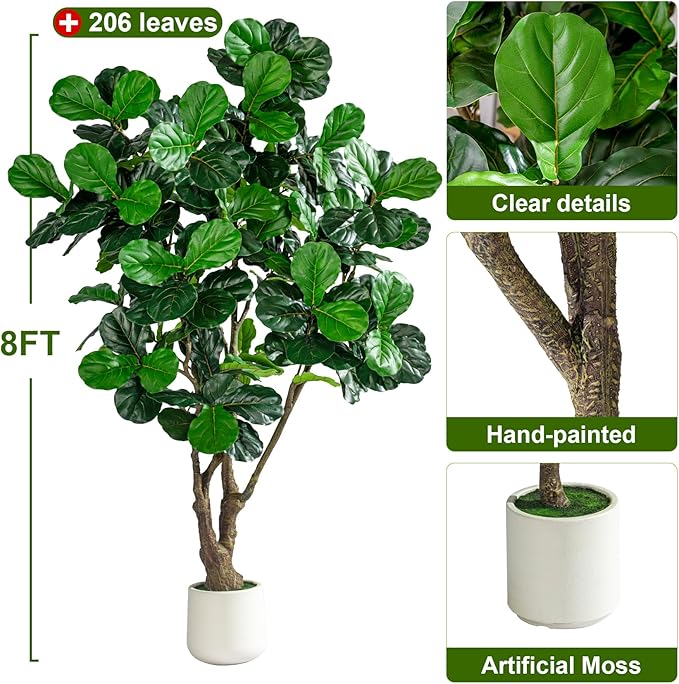 Large Artificial Trees with Pot Indoor Outdoor Realistic Floor Fake plantas Tall Faux Fiddle Leaf fig Tree for Home Living Room Bedroom Office Porch Outside Patio arboles artificiales para decoracion