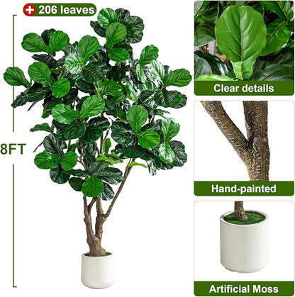 Large Artificial Trees with Pot Indoor Outdoor Realistic Floor Fake plantas Tall Faux Fiddle Leaf fig Tree for Home Living Room Bedroom Office Porch Outside Patio arboles artificiales para decoracion