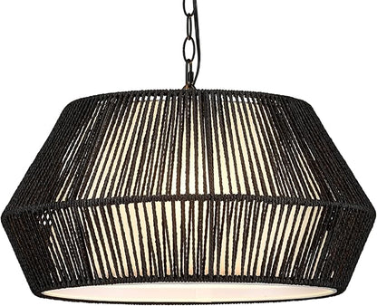 ELYONA 20" Modern Chandeliers for Dining Room, 4-Lights Large Rattan Chandelier Light Fixture with Fabric Shade Adjustable Boho Woven Hanging Pendant Light for Kitchen Island Living Room Bedroom Black