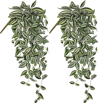 DILATATA Fake Hanging Plants Artificial Hanging Plants 187 Leaves Faux Wandering Jew Hang Leaves Plant for Wall Shelf Home Indoor Outdoor Decor - 2 Pack