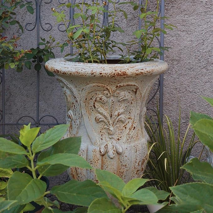VISIBLE Vintage European Giant Garden Urn Planter, Decorative Cement and Fiber Flower Pot, Make Rust Finished, Wrap Foam Safely Delivered from Local Warehouse (Vintage, Large)