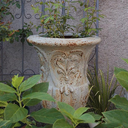 VISIBLE Vintage European Giant Garden Urn Planter, Decorative Cement and Fiber Flower Pot, Make Rust Finished, Wrap Foam Safely Delivered from Local Warehouse (Vintage, Large)