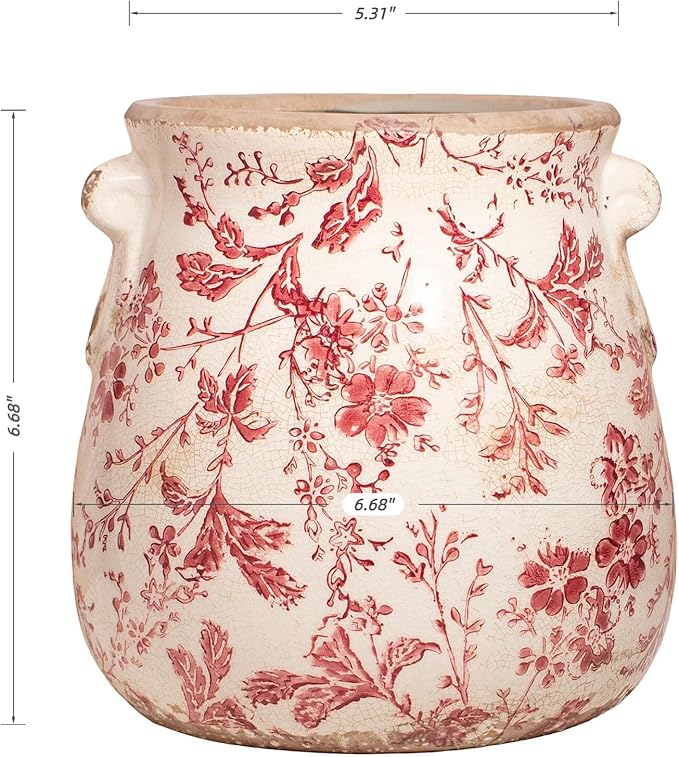 6.68in. Tuscan Planter & Room and Home Decor, Decorative Vase, Indoor/Outdoor Ceramic Plant Pot, Flower pots w/Drainage, Gifts for mom, Rustic Farmhouse & Vintage Decor, Flower vase, Red