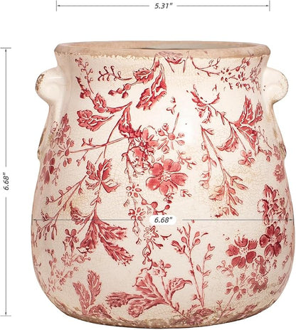 6.68in. Tuscan Planter & Room and Home Decor, Decorative Vase, Indoor/Outdoor Ceramic Plant Pot, Flower pots w/Drainage, Gifts for mom, Rustic Farmhouse & Vintage Decor, Flower vase, Red
