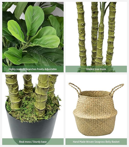LOVMOR 6ft Artificial Tree Indoor with Woven Seagrass Plant Basket, Artificial Fiddle Leaf Fig Tree Fake Tree Faux Plant Indoor for Living Room Office Floor Home Decor (70 in)