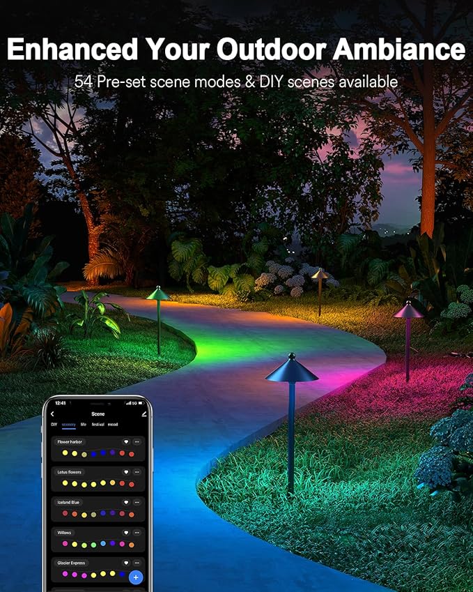 Lumary Smart Low Voltage Pathway Lights, Landscape Path Lights with RGBAI Color Changing, IP65 Waterproof Outdoor Lighting for Yard Driveway, App/Voice/Remote Control, 4 Pack, Cone Path Lights