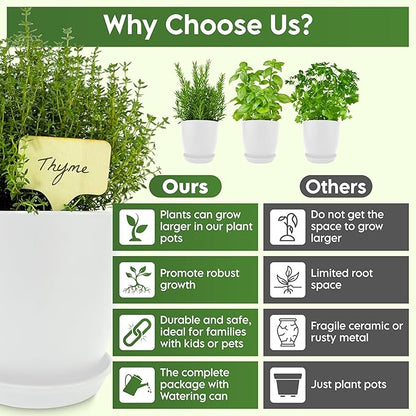 Indoor Garden Kit - Plant Pots with Drainage, Watering Can & Tools - Ideal Windowsill Planter Set - Modern Home & Kitchen Decor Gift - White