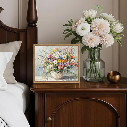 Floating Frame Canvas Wall Art, Vintage Watercolor Floral Pictures Wall Decor, Country Farmhouse Colorful Wildflower Poster Prints for Living Room Bathroom Dining Room Decor 8x10 inch