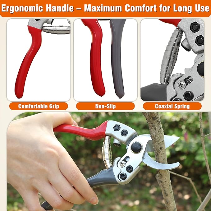 Gardzen 8" Bypass Prunning Shear Garden Scissors, SK5 Sharp Precision Cut Steel Blade Pruner, Blade Lock