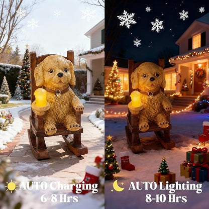 Christmas Garden Dog Statues with Solar Lights,Outdoor Statues Dog Decor Figurines for Porch Patio Balcony Yard Lawn Ornaments-Birthday Housewarming Dog Lover Gifts for Women Mom Grandma