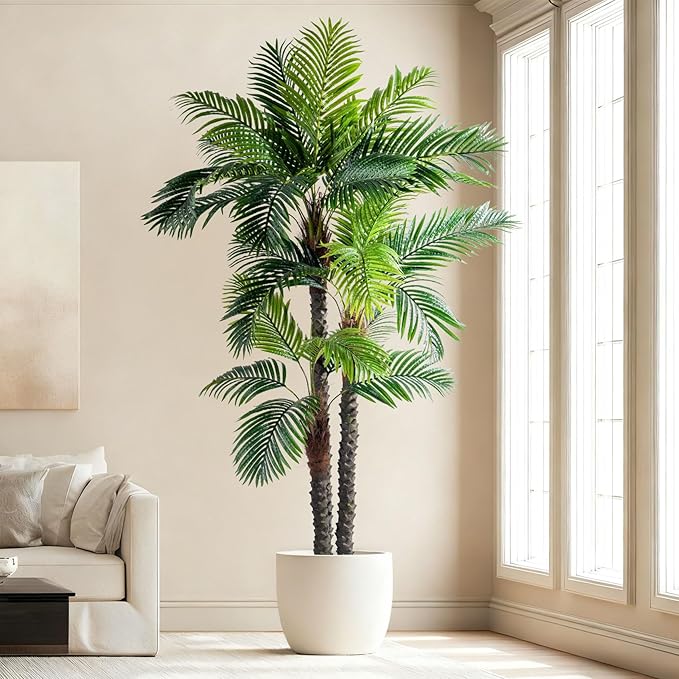 9.1FT Artificial Phoenix Palm Tree Artificial Plants Indoor Outdoor Large Faux Coconut Silk Palm Tree Tropical Fake Tree Faux Sago Palm Plant for Modern Farmhouse Yard Outside Patio Poolside