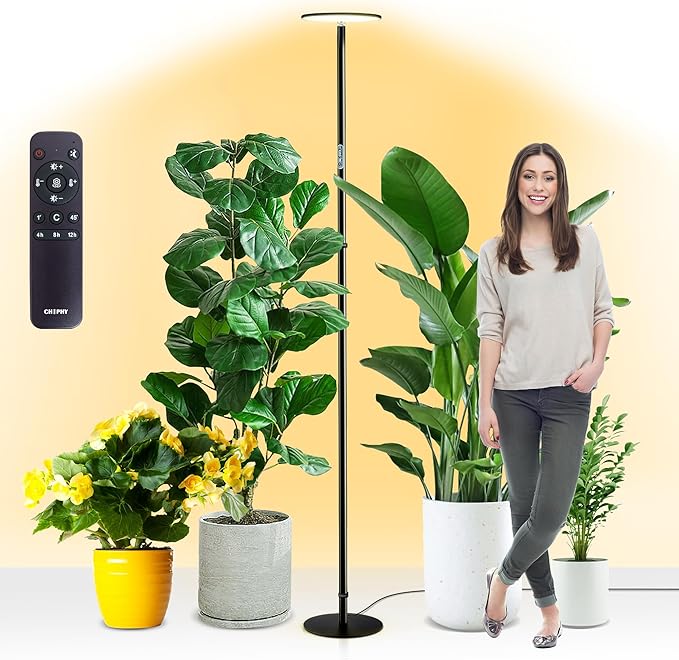 chiphy 69" Full Spectrum Grow Light for Indoor Plants, 4/8/12H Timer, 40W Tall Plant Lights, 10 Level Dimmable Brightness, Heights Adjustable, Remote Control, Ideal for Large Tall Plants