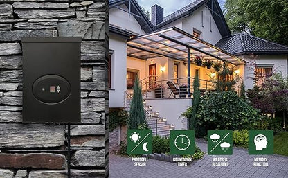 GKOLED ETL Listed 300W Low Voltage Transformer for Landscape Lighting with Timer and Photocell Sensor, 120V AC to 12V/14V AC Power Pack, Fully Encapsulated Toroid Core, CEC VI Certified
