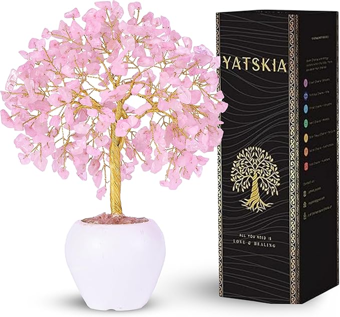 YATSKIA Rose Quartz Tree, Gemstone Tree, Healing Crystals and Stones, Birthday Gifts for Mom, Unique Gifts for Women, Crystal Decorations
