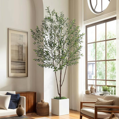 8FT Artificial Olive Tree Artificial Olive Plants, Tall Faux Olive Tree Faux Silk Plant Fake Plant Ultra-Realistic Silk Leaves & Natural Trunk Indoor Outdoor Use
