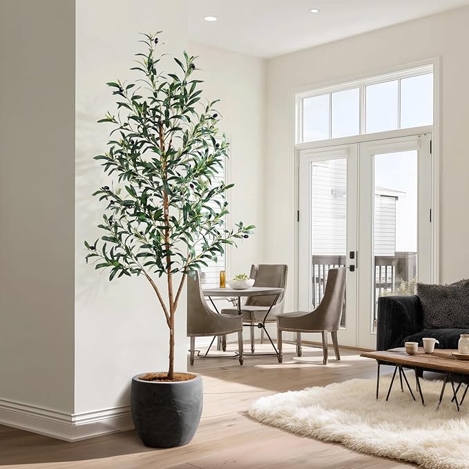Tall Faux Olives Trees Large Artificial Olive Tree Indoor Outdoor Realistic Floor Plant Fake Flowers Plants for House Home Living Room Bedroom Office Front Porch Modern Farmhouse Boho Decor