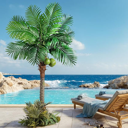 Artificial Phoenix Palm Tree 6ft Tall - Fake Large Tropical Tree with Adjustable Leaves, Realistic Faux Sago Palm for Indoor Outdoor Decor, Patio, Poolside, Yard, Living Room, Office