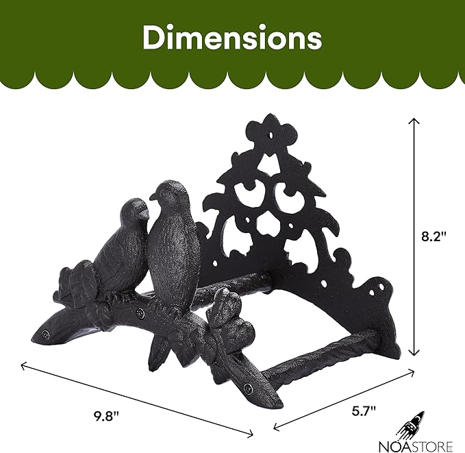 Noa Store Garden Hose Holder - Decorative Wrought Iron Wall-Mounted Hose Organizer - Heavy-Duty Wall Mount Water Hose Holder - Hook Rack for Water Hose - Outdoor Hose Holder - H8xL10xW5.7 inches
