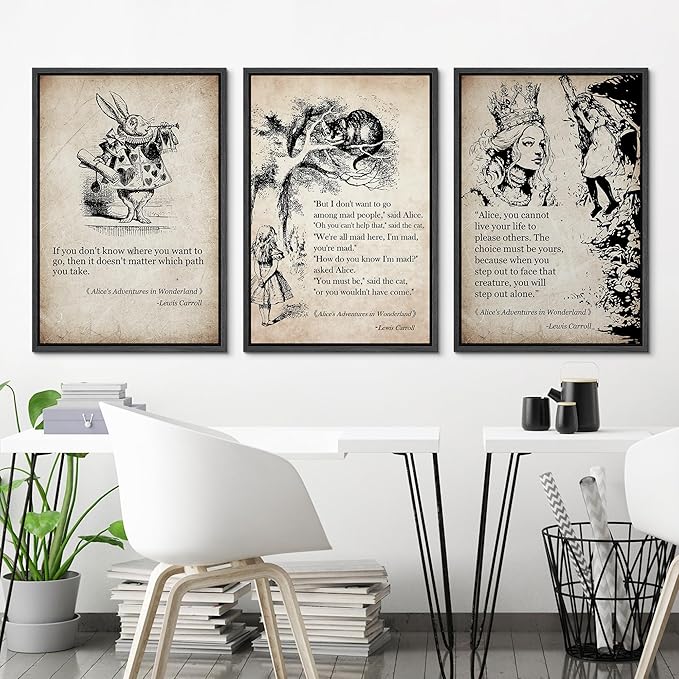 Ashbrook Framed Canvas Print Wall Art Set European Fairy Tale Sketchbook Wall Art Nature Wilderness Illustrations Decorative Floral Botanical Retro Calm/Relax/Cozy for Bedroom - 24"x36"x3 BLACK