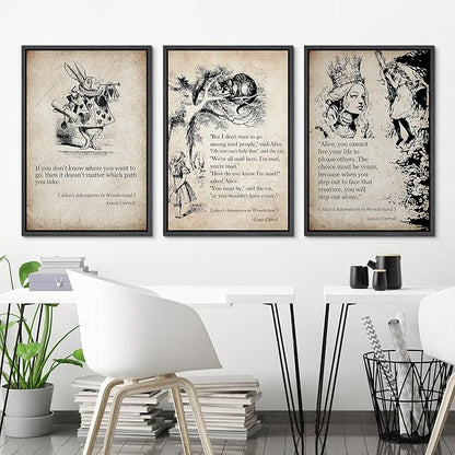 Ashbrook Framed Canvas Print Wall Art Set European Fairy Tale Sketchbook Wall Art Nature Wilderness Illustrations Decorative Floral Botanical Retro Calm/Relax/Cozy for Bedroom - 24"x36"x3 BLACK