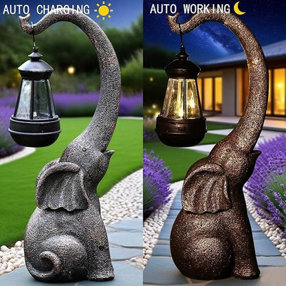Elephant Garden Statue Solar Lights Outdoor Elephant Statue Porch Decor for Outside Patio Lawn Porch Balcony, Yard Art Lawn Ornaments Elephant Decor Birthday Gifts for Women Mom Grandma Animal Lovers