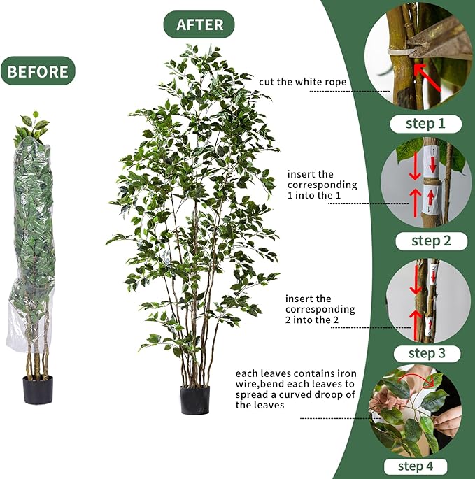 Artificial Ficus Tree Indoor 5ft, Large Potted Faux Tree with Realistic Silk Leaves & Trunk for Home Office, Living Room Corner Decor
