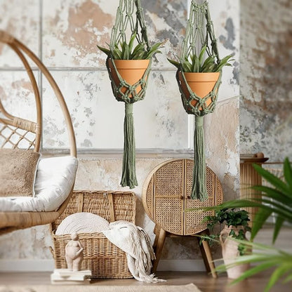 Artilady Macrame Hanging Planter for Indoor Plants, Boho Woven Plant Hanger Large Hanging Flower Pot Holders Outdoor Baskets Storage Green Wall Decor