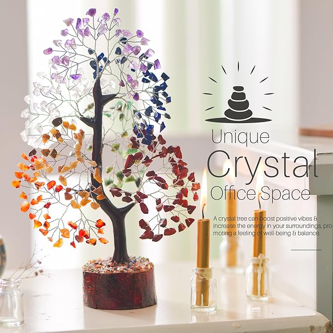 Chakra Crystal Tree - Handmade Healing Crystal Tree with 7 Chakra Stones - Decorative Trees of Life for Meditation, Feng Shui, and Home Decor - Unique Birthday Gifts for Women