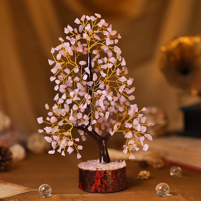 Rose Quartz Crystals Tree of Life Gifts, Womens Birthday Gifts for Her, Money Tree, Pink Tree Decor, Rose Quartz Pink Gifts for Women, Office Decor, Housewarming Gifts, Gemstone Trees