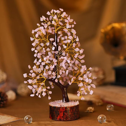 Rose Quartz Crystals Tree of Life Gifts, Womens Birthday Gifts for Her, Money Tree, Pink Tree Decor, Rose Quartz Pink Gifts for Women, Office Decor, Housewarming Gifts, Gemstone Trees