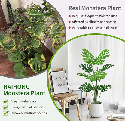 4FT Artificial Tree, Large Fake Monstera Deliciosa Plants with Real Touch Leaves,Faux Tropical Palm Trees for Home Room Decor Indoor Outdoor(1Pack)