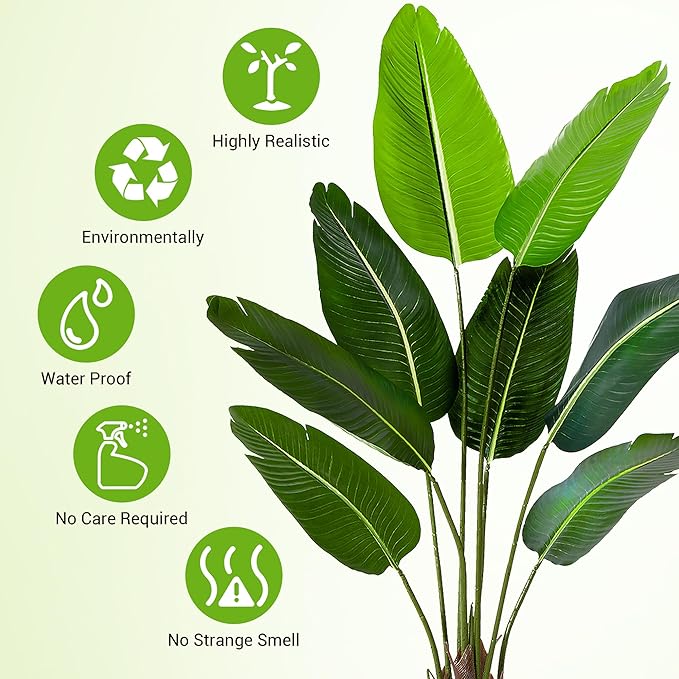 4 Ft Bird of Paradise Artificial Plant, Artificial Tree Faux Tropical Plant Palm Tree with Leaves Trunks Indoor Outdoor Faux Banana Leaf Tree for Home Decor Living Room Office
