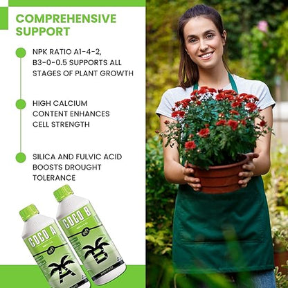 Plant Nutrients Liquid Fertilizer 500 ML A 1-4-2 & 500 ML B 3-0-0.5 Plant Food Support Plant Growth Throughout Entire Cycle Veg and Flower Indoor Outdoor Hydroponic Coco Garden (500 ml)
