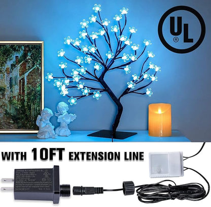 2pcs 48 LED Artificial Lighted Cherry Blossom Tree - Cherry Blossom Bonsai Tree 16 Color-Changing Metal Base Night Lights for Christmas Wedding Party