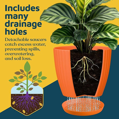 Yellow 6-Inch Plant Pots with Drainage & Saucers 18 Pack, Indoor & Outdoor Planters for Houseplants, Herbs, and Flowers, Durable & Weatherproof Material, Stackable, Lightweight, Minimalist Design
