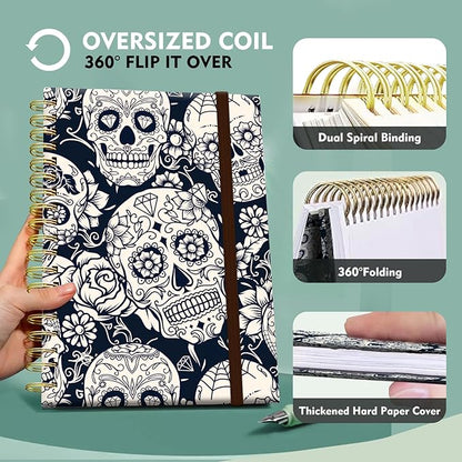 Cute Spiral Journal Notebook,Binding with Premium Paper for Girl Women,Cool Funny 120 Pages,100gsm A5 College Ruled NotebookJournal,Perfect for Gifts Nurse Teacher Women(Cute Skull)