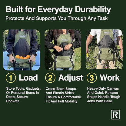 Rocklin Garden Apron – Heavy Duty Canvas Garden Apron For Women & Men | Waterproof Lining With Deep Harvest Pouch