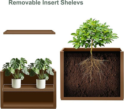 Metal Rectangular Planter Box for Outdoor Plants, Flowers, Tall & Long Planters with Drainage Holes, All-Weather Use (35" L x 9" W x 26" H, Brown)