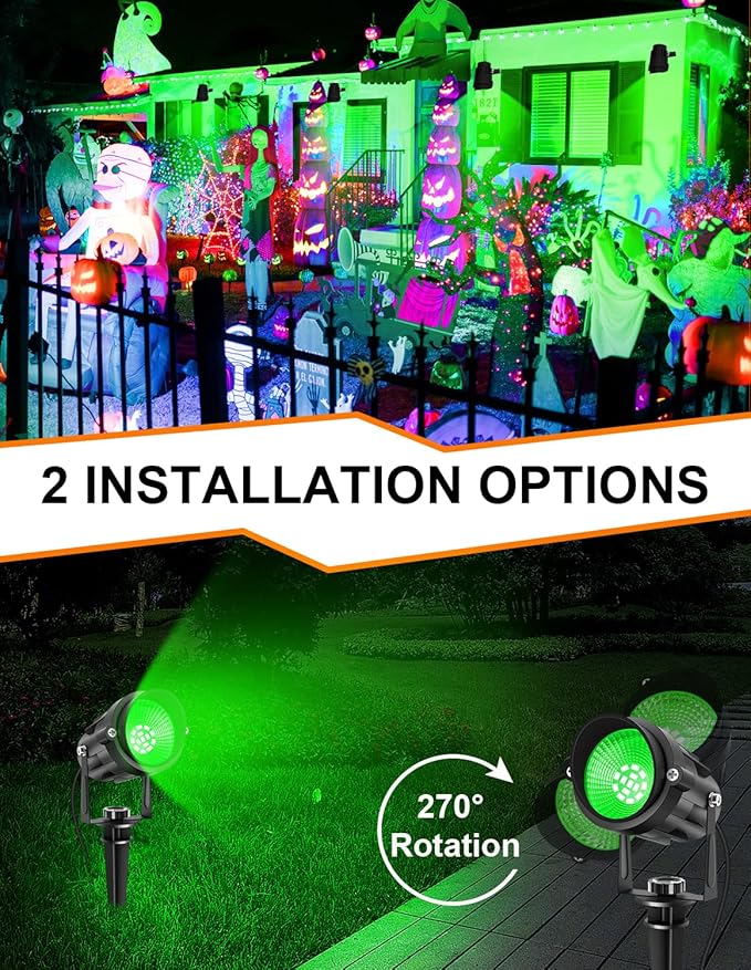 Christmas Green Landscape Lights Outdoor, 14 LED Landscape Lighting with US Plug, IP65 Waterproof Spotlights for Tree Yard Garden Pathway St. Patrick's Day Halloween Decor 4 Pack