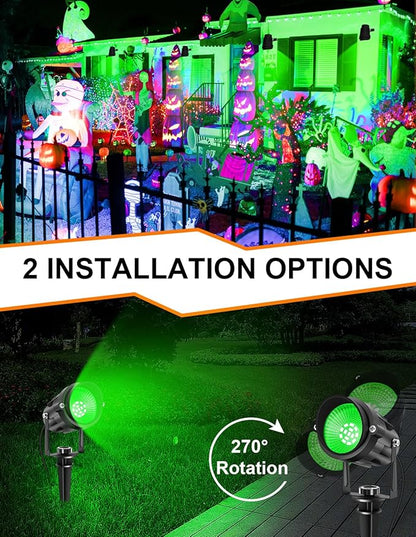 Christmas Green Landscape Lights Outdoor, 14 LED Landscape Lighting with US Plug, IP65 Waterproof Spotlights for Tree Yard Garden Pathway St. Patrick's Day Halloween Decor 4 Pack
