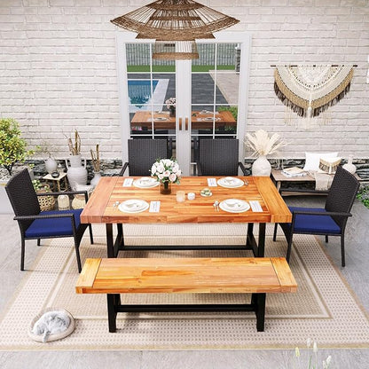 Sophia & William Outdoor Bench Garden Bench Wood 63", Patio Dining Bench Weatherproof, Wooden Park Front Porch Benches for Outside, Backless Acacia Wood Bench Long Narrow Clearance, Teak